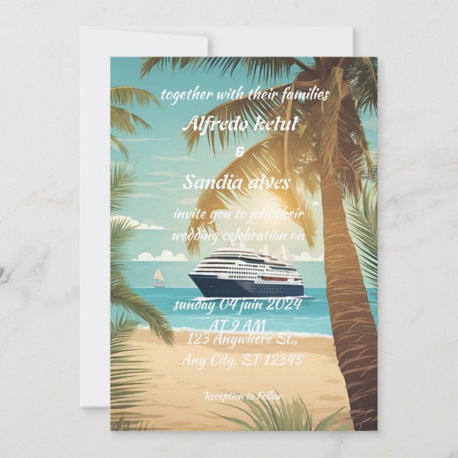 summer beach palm tree tropical wedding  invitation (Front)