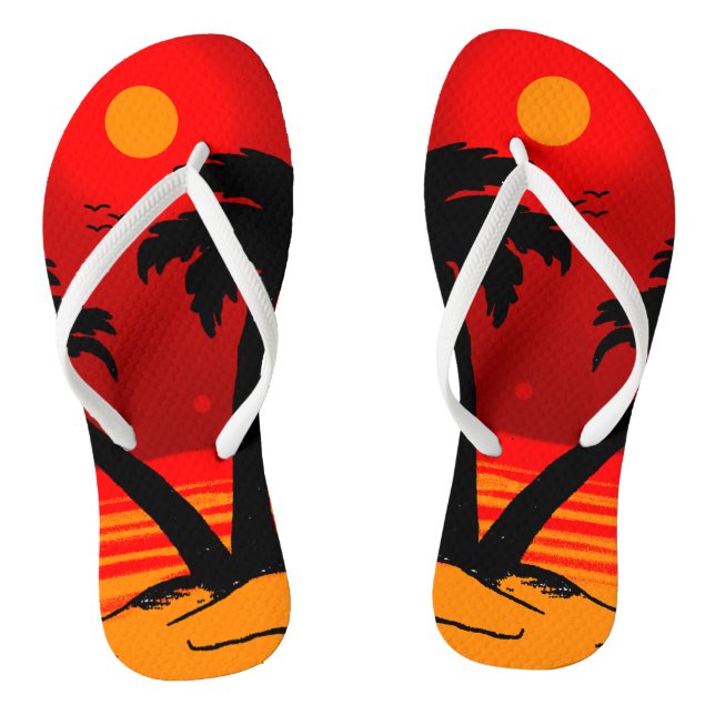 Summer Beach Palm Trees Blazing Sun Thongs (Footbed)