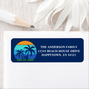 Summer Beach Palm Trees Blue Return Address Label