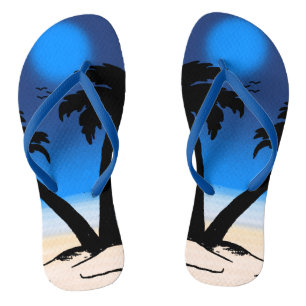 Summer Beach Palm Trees Midnight Blue Thongs