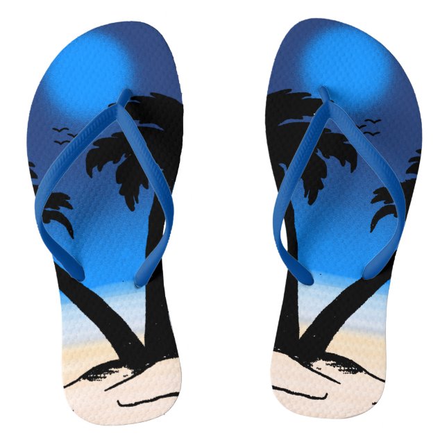 Summer Beach Palm Trees Midnight Blue  Thongs (Footbed)