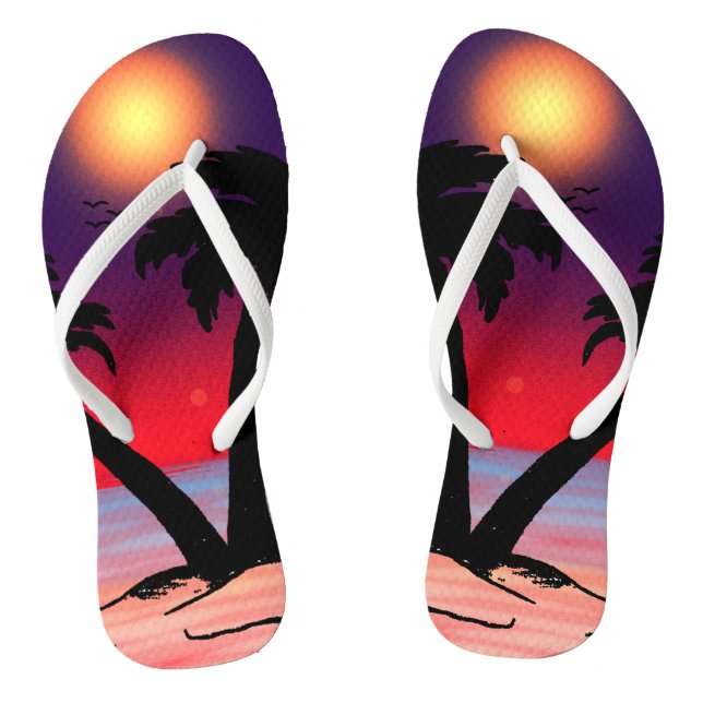 Summer Beach Palm Trees Purple Red Thongs (Footbed)