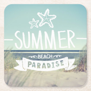 Summer Beach Paradise Square Paper Coaster