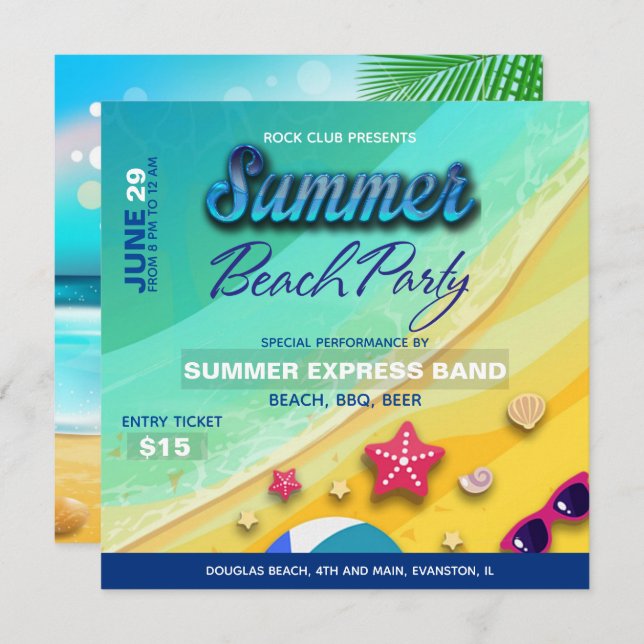 summer beach party flyer invitation (Front/Back)