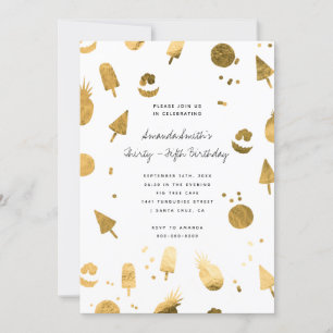 Summer Beach Party Gold Foil Adult Birthday  Invitation