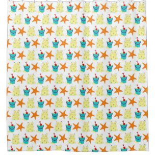 Summer Beach Party Sandcastle Starfish Pail Shovel Shower Curtain