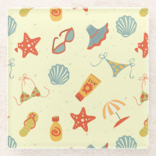 Summer Beach Pattern Glass Coaster