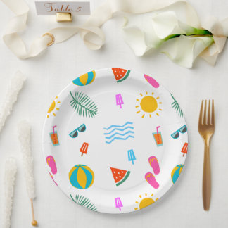 Summer Beach Pattern Paper Plates