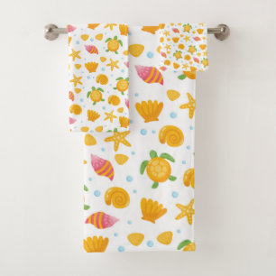 Summer Beach Pattern Seashells Ocean Life Starfish Bath Towel Set