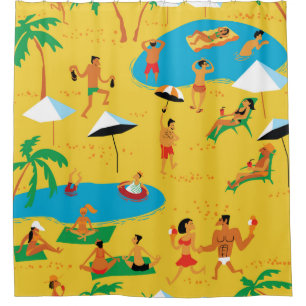 Summer beach people seamless pattern. Tropical bac Shower Curtain