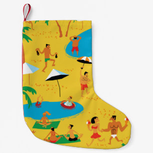 Summer beach people seamless pattern. Tropical bac Small Christmas Stocking
