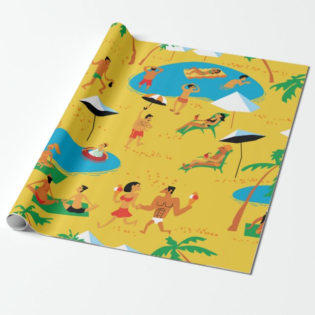 Summer beach people seamless pattern. Tropical bac Wrapping Paper (Unrolled)