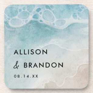 Summer Beach Personalised Wedding Favours Coaster
