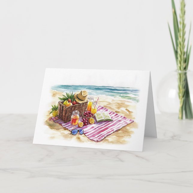 Summer Beach Picnic Watercolor Illustration – Vibr Note Card (Front)
