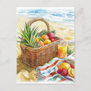 Summer Beach Picnic Watercolor Illustration – Vibr Postcard