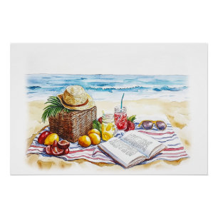 Summer Beach Picnic Watercolor Illustration – Vibr Poster
