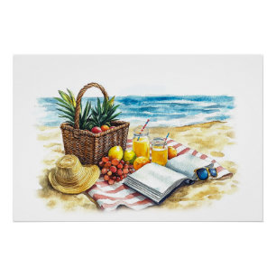Summer Beach Picnic Watercolor Illustration – Vibr Poster