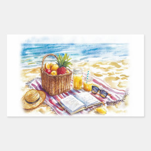 Summer Beach Picnic Watercolor Illustration – Vibr Rectangular Sticker