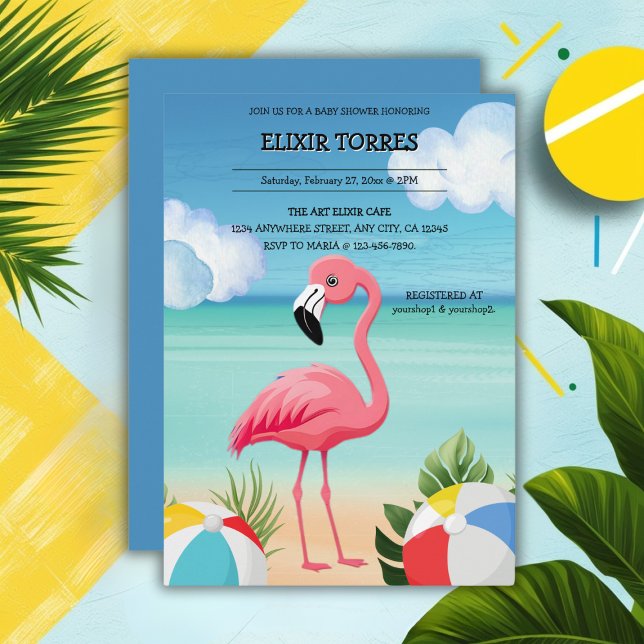 Summer Beach Pink Flamingo Baby Shower Invitation (Creator Uploaded)