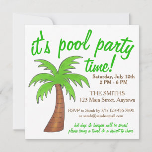Summer Beach Pool Party Green Palm Tree Invitation
