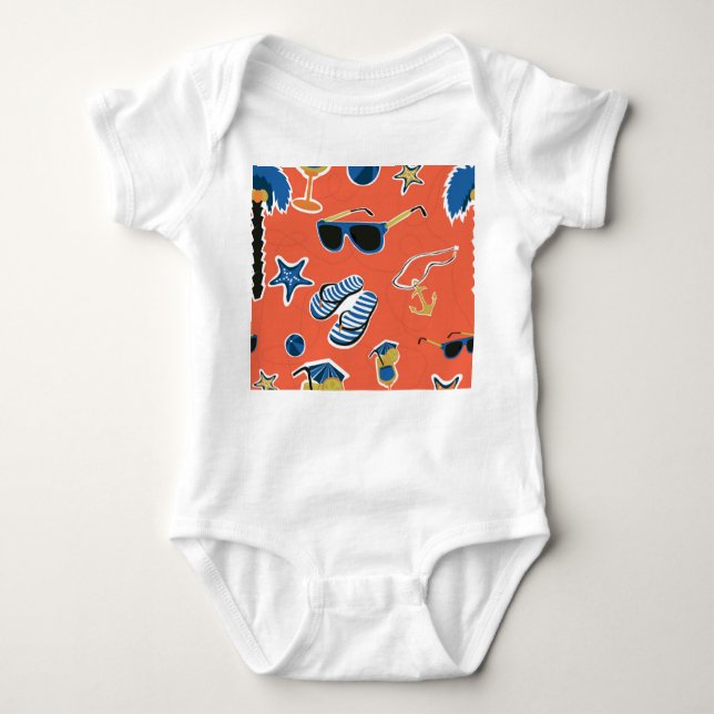 Summer Beach: Relaxing Seamless Pattern. Baby Bodysuit (Front)