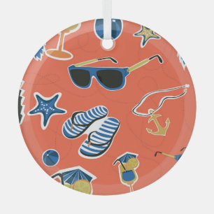 Summer Beach: Relaxing Seamless Pattern. Glass Tree Decoration