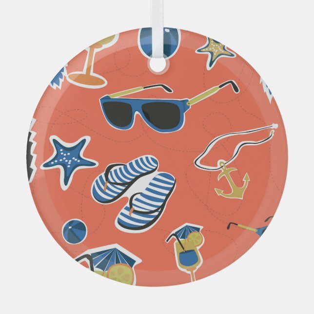 Summer Beach: Relaxing Seamless Pattern. Glass Tree Decoration (Front)