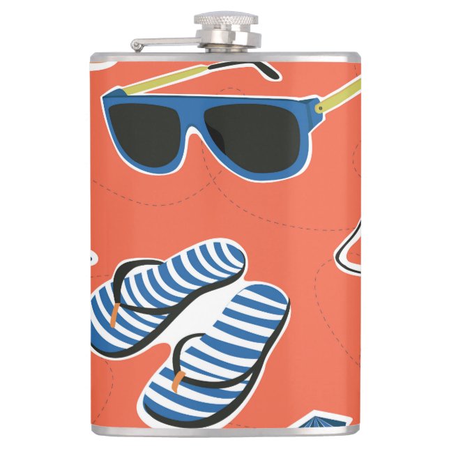 Summer Beach: Relaxing Seamless Pattern. Hip Flask (Front)
