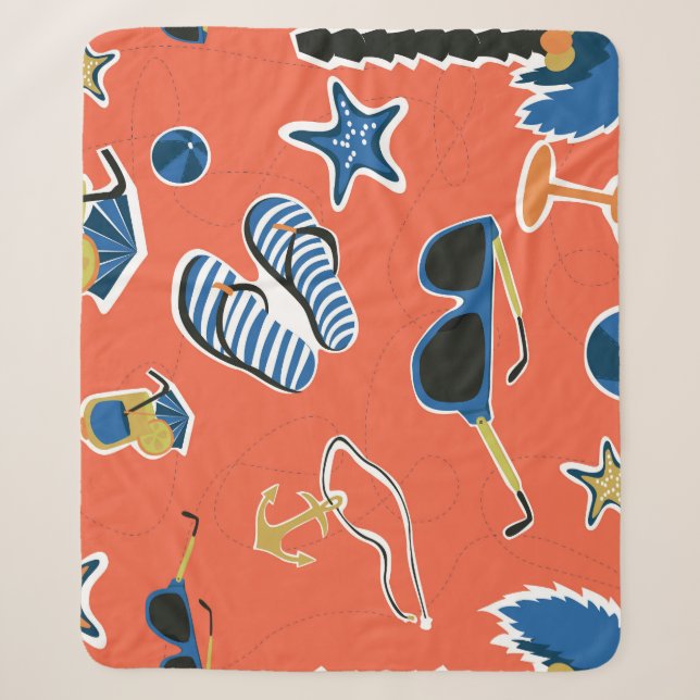 Summer Beach: Relaxing Seamless Pattern. Sherpa Blanket (Front)
