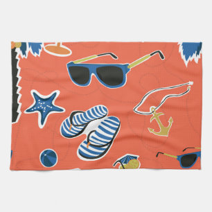 Summer Beach: Relaxing Seamless Pattern. Tea Towel
