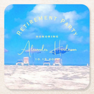 Summer Beach Retirement Party Cocktail Square Paper Coaster
