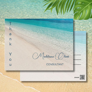 Summer Beach Scene Blue Thank You Postcard