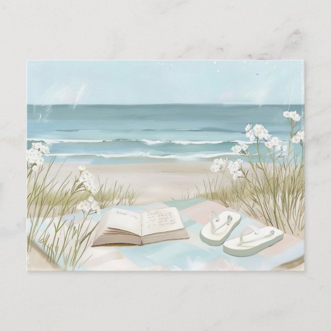 Summer Beach Scene Coastal Art Postcard  (Front)