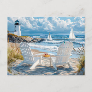 Summer Beach Scene Coastal Art Postcard 