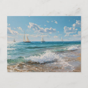 Summer Beach Scene Coastal Art Postcard
