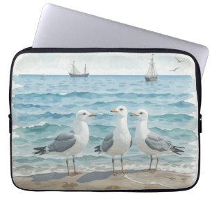 Summer Beach Scene Ocean Beach Water Seagulls Laptop Sleeve