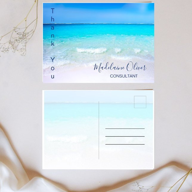 Summer Beach Scene Ocean Blue Thank You  Postcard (Creator Uploaded)