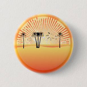 Summer Beach Scene: Vector Drawing 6 Cm Round Badge