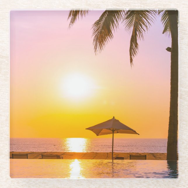 Summer Beach Scene With Sea Glass Coaster (Front)