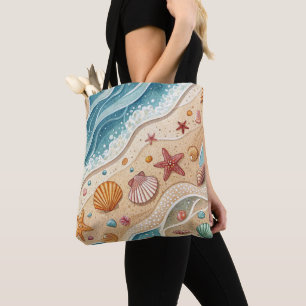 SUMMER BEACH SCENE WITH SEASHELLS TOTE BAG