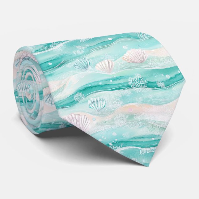 Summer Beach Seashell Pattern Tie (Rolled)