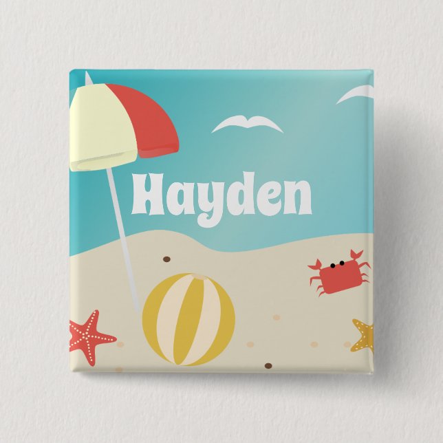 Summer Beach Seaside Holiday Personalised 15 Cm Square Badge (Front)
