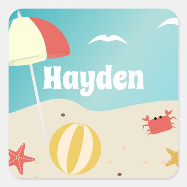Summer Beach Seaside Holiday Personalised Square Sticker (Front)
