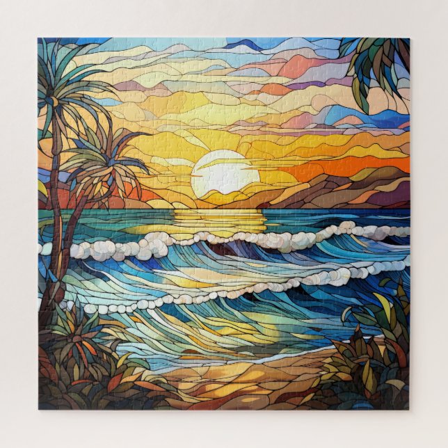 Summer Beach Stained Glass Puzzle (Vertical)