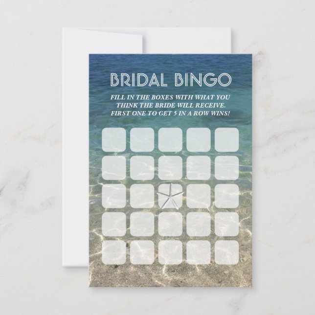 Summer Beach Starfish 5x5 Bridal Bingo Cards (Front)