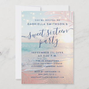 Summer Beach Stringlights Sweet 16 Birthday Invitation