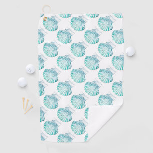summer beach teal blue watercolor mermaid seashell golf towel