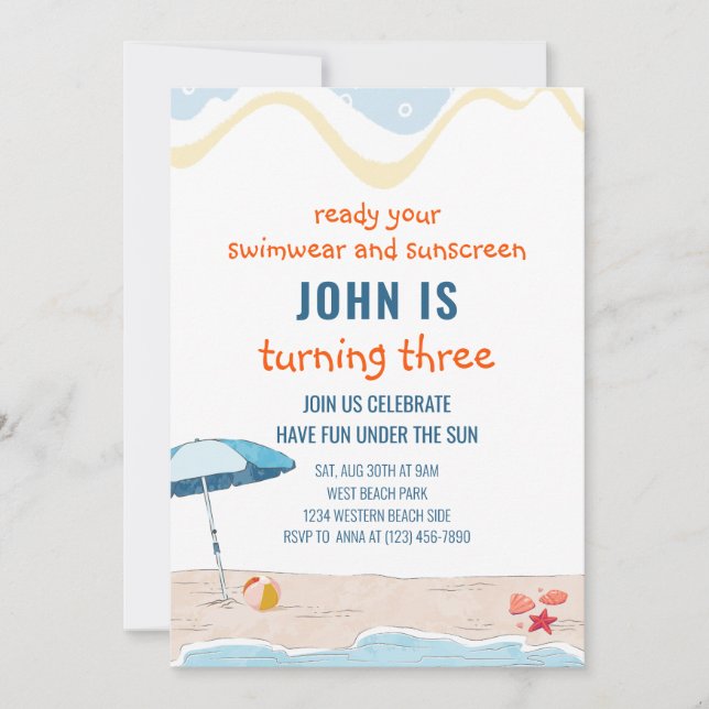 Summer Beach Theme Birthday Invitation (Front)
