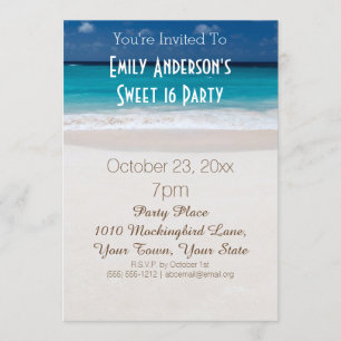 Summer Beach Theme Blue Sweet 16 Birthday Invitation