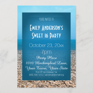 Summer Beach Theme Blue Sweet 16 Birthday Invitation